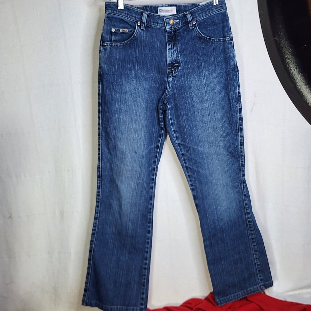 Lee National Denim Day Med Wash Breast Cancer Awareness Pink Stitch Jeans 8 MED